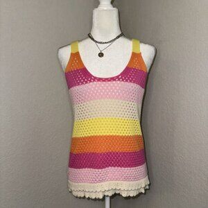 Design 365 Crochet Tank Top Womens Medium Multi Boohoo Striped Cotton Sleeveless
